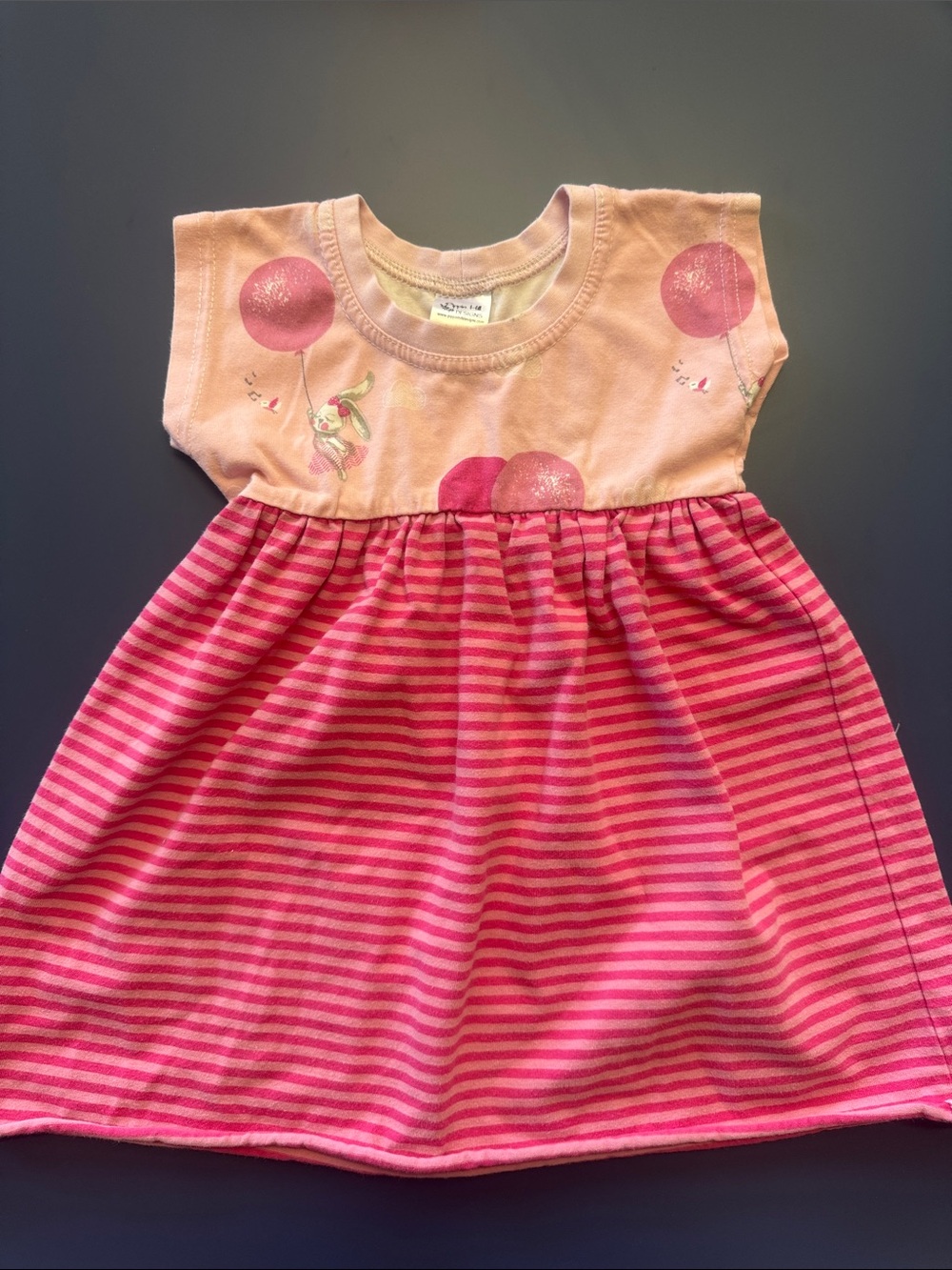 Girls Pink Striped Balloon Dress - Cute Casual